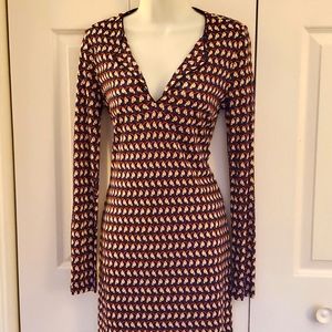 Tory Burch | Blue, Black and Red Printed Knee-Length Dress Sz 4